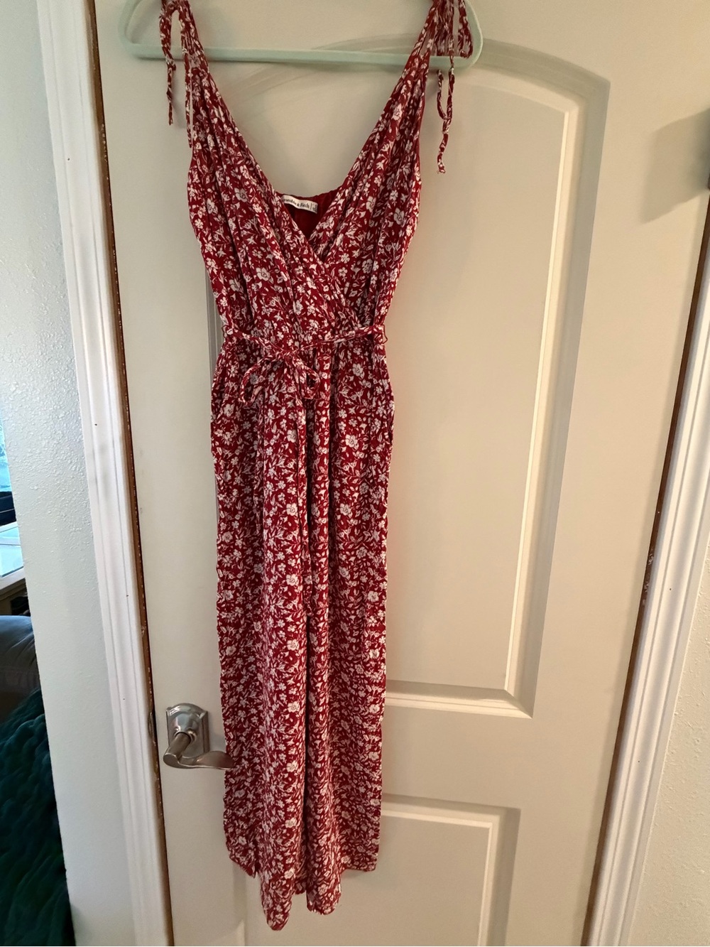Abercrombie & Fitch Red Floral jumpsuit with Tie Shoulders